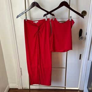 Reformation Red Twist-Front Knit Midi Skirt